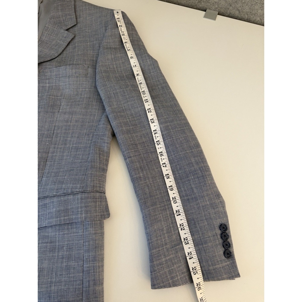 Jos A Bank 46L Blazer Linen Wool Blue Mini Plaid Checked Sport Coat Suit Jacket - Picture 7 of 10